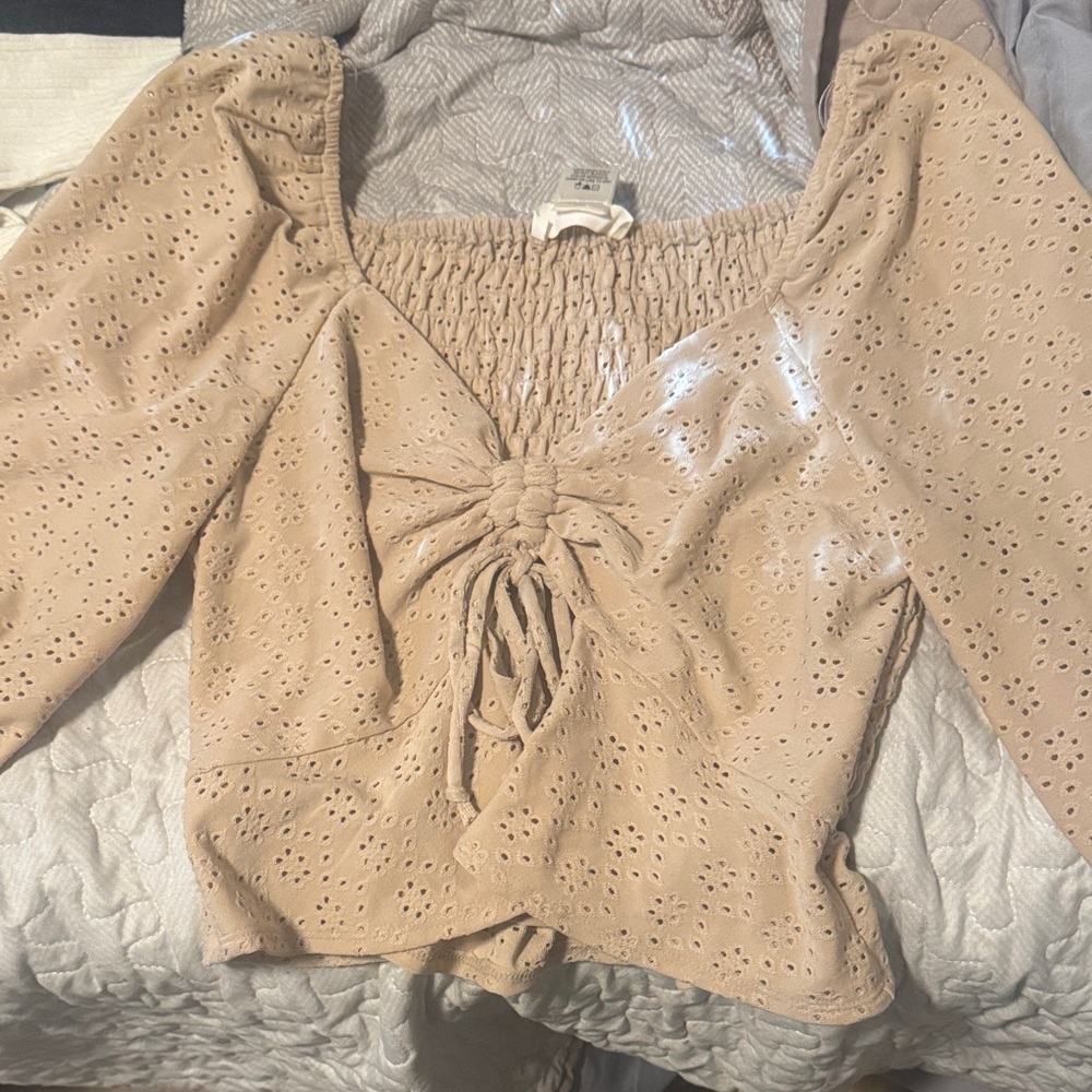 Urban Outfitters Tan Eyelet Blouse